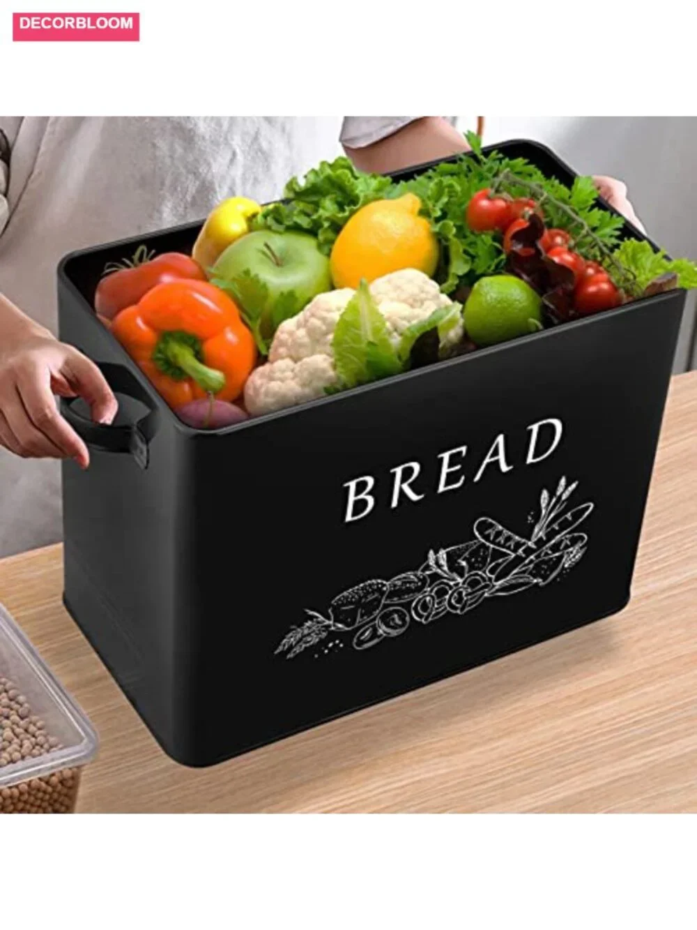 Rustic Bread Box with Wooden Lid Cutting Board, Metal Container